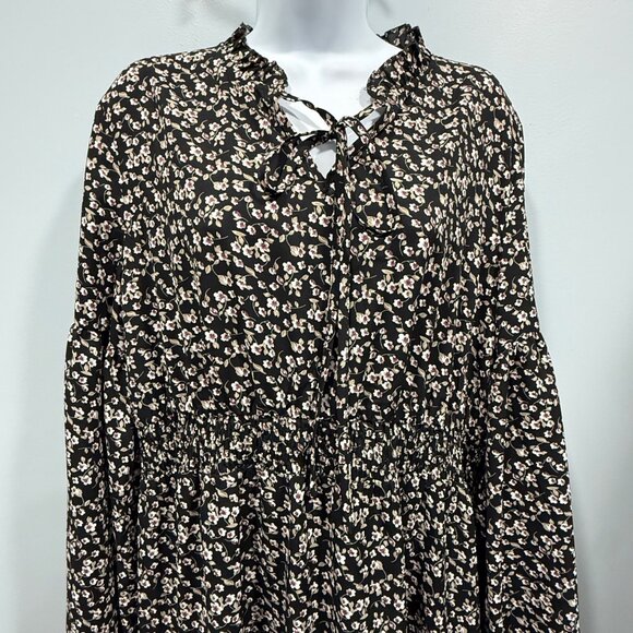 Liumilac Ditsy Floral Midi Dress Prairie Peasant Boho Dark Romantic Black Size X - Picture 3 of 12